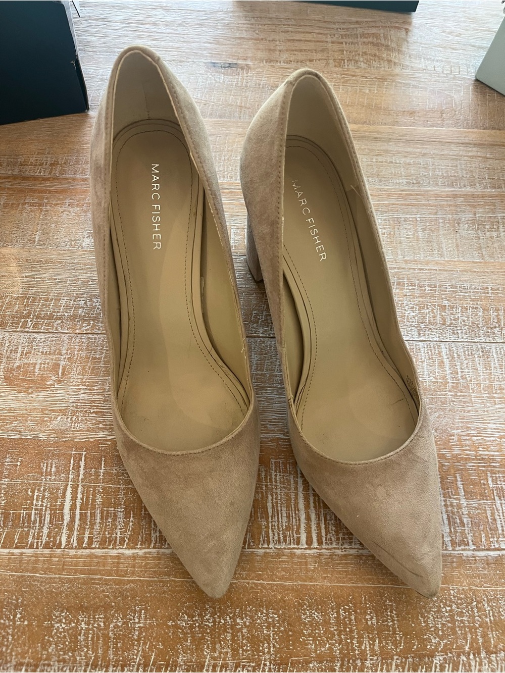 Marc Fisher nude suede pumps